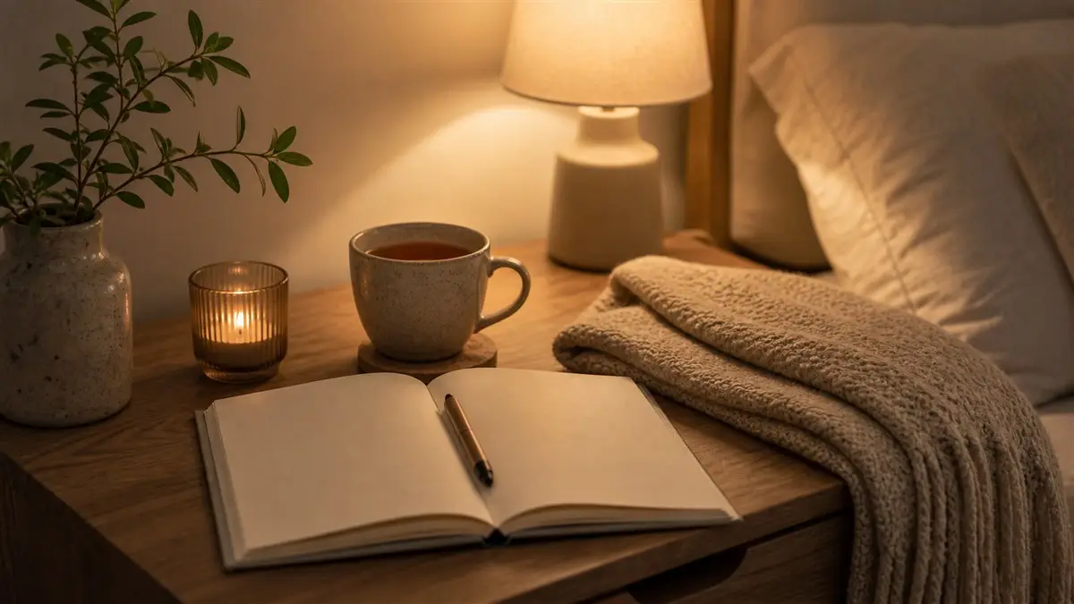 Racing thoughts at night reset with journal tea and calming bedtime routine