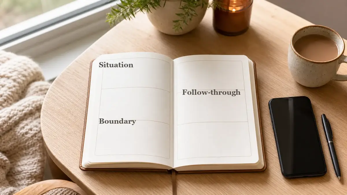 Notebook prepared for planning a clear family boundary and follow-through