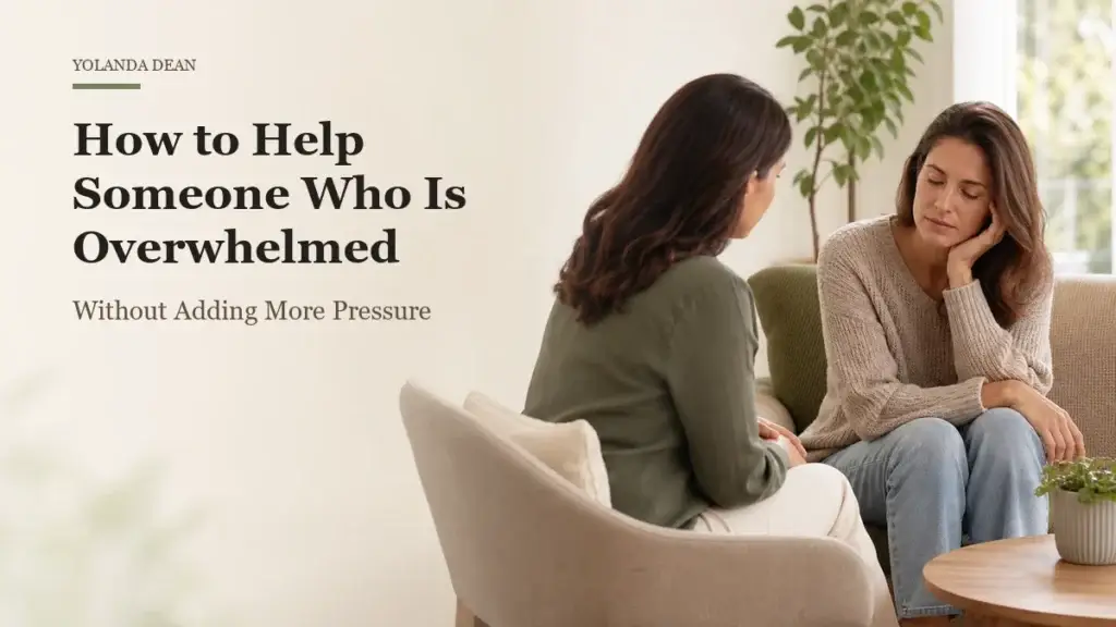Woman listening calmly to someone who feels emotionally overwhelmed