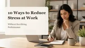 Professional woman organizing workplace priorities to reduce stress