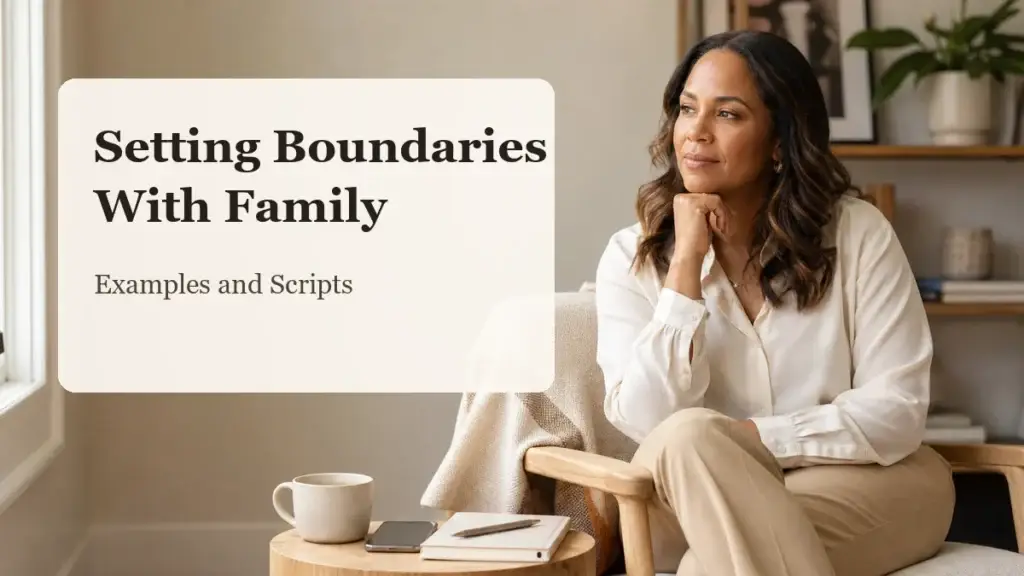 Professional woman reflecting before setting a personal boundary with family