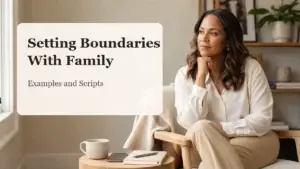 Professional woman reflecting before setting a personal boundary with family
