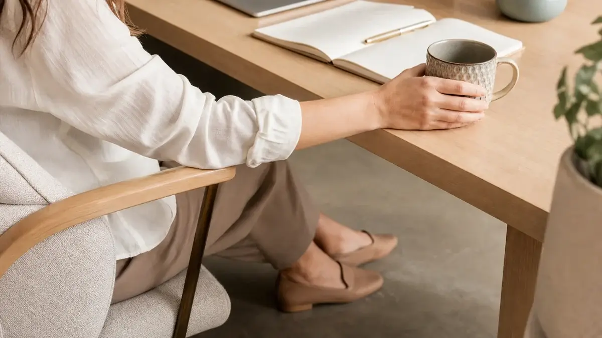 Hand holding a textured mug during a simple sensory grounding exercise