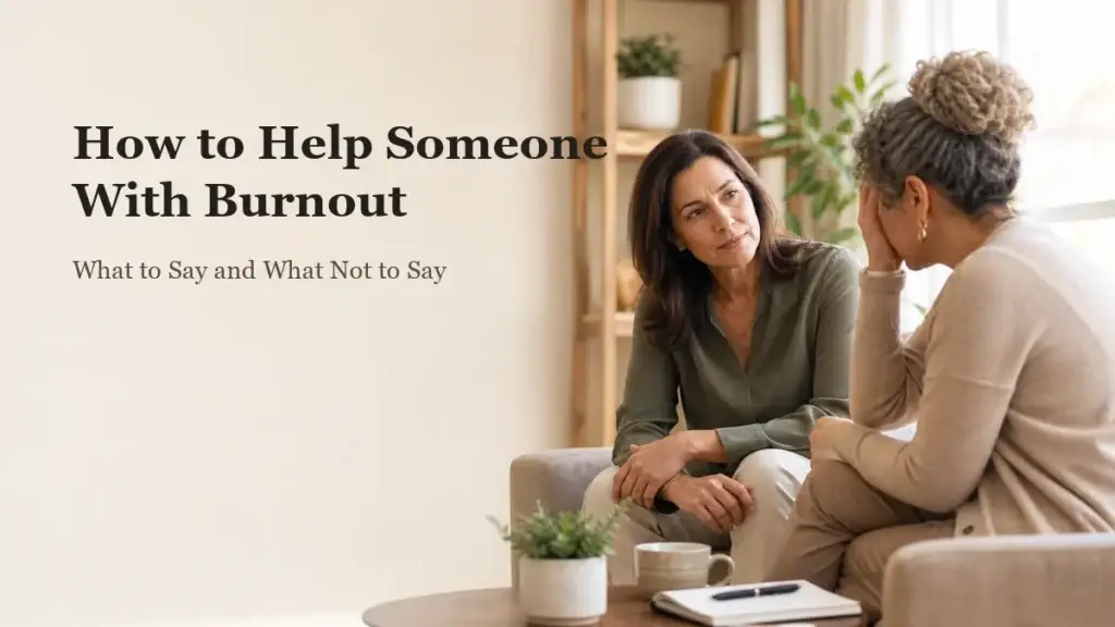 Woman listening supportively to a professional experiencing possible work-related burnout